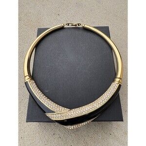 Vintage 1987 Napier Swarovski Crystal Rhinestones & Black Enamel Collar Necklace